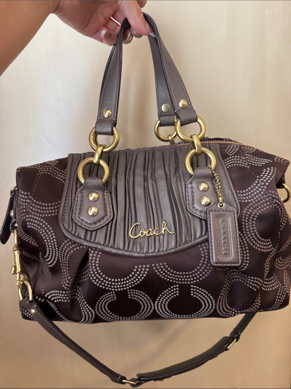 Coach Chocolate Brown Signature Satchel with Gold Hardware